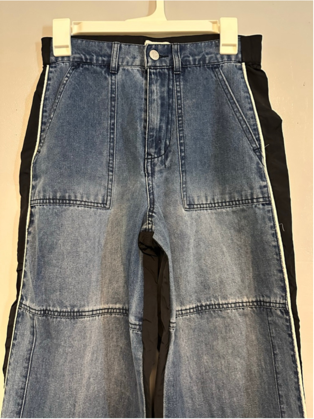 Women's PacSun Wide Leg Jeans XS Blue Black denim nylon Y2K high-rise baggy - Picture 4 of 6
